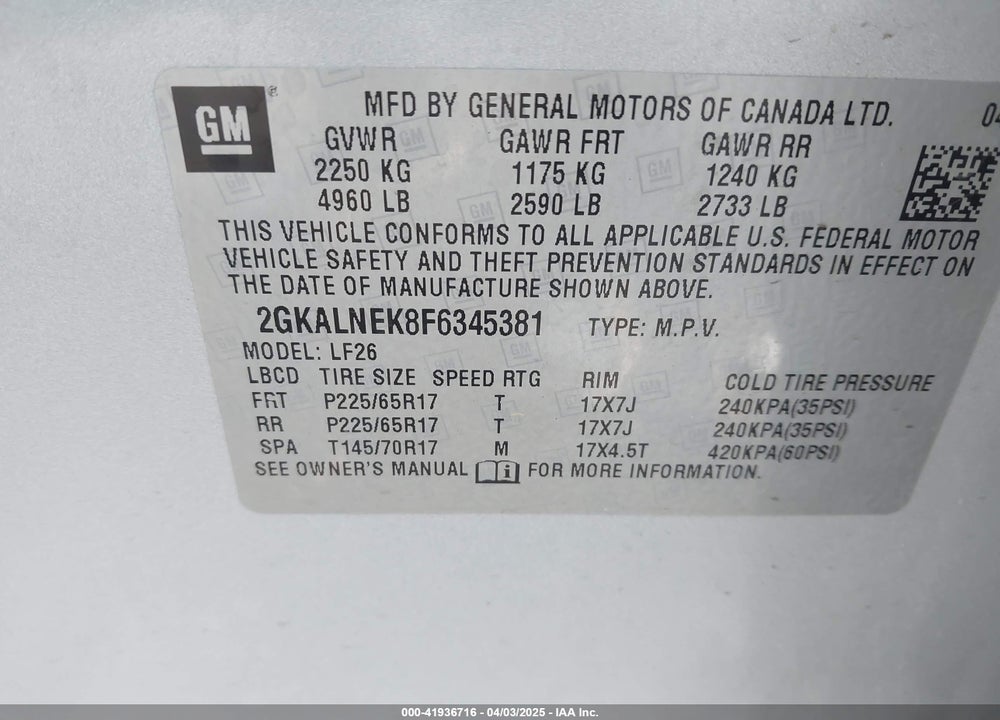 2015 GMC TERRAIN SL VIN: 2GKALNEK8F6345381