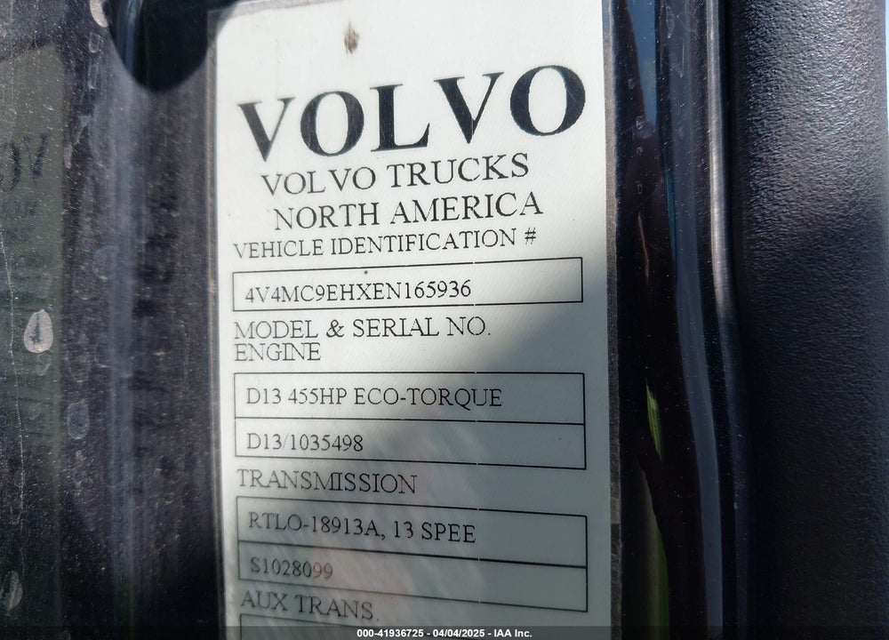 2014 VOLVO VN VNM VIN: 4V4MC9EHXEN165936