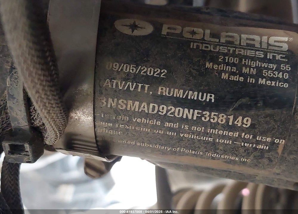 2022 POLARIS RZR PRO XP ULTIMATE VIN: 3NSMAD920NF358149