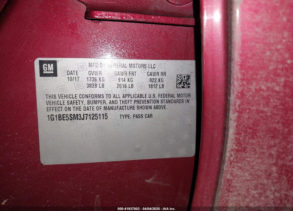 2018 CHEVROLET CRUZE VIN: 1G1BE5SM3J7125115