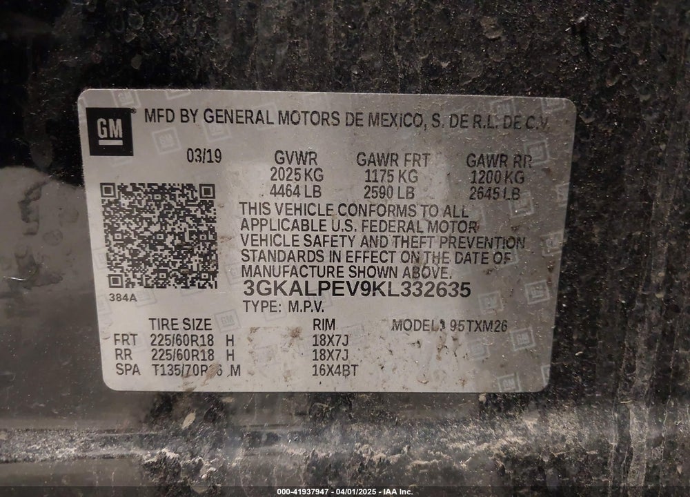 2019 GMC TERRAIN SLT VIN: 3GKALPEV9KL332635