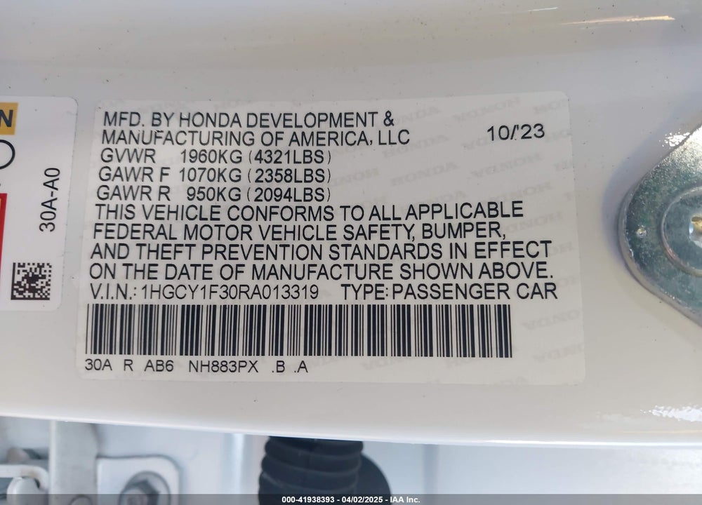 2024 HONDA ACCORD EX VIN: 1HGCY1F30RA013319