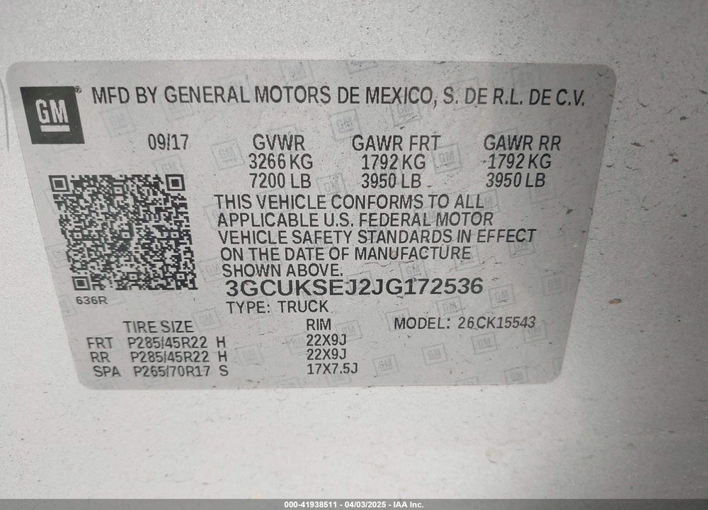 2018 CHEVROLET SILVERADO VIN: 3GCUKSEJ2JG172536