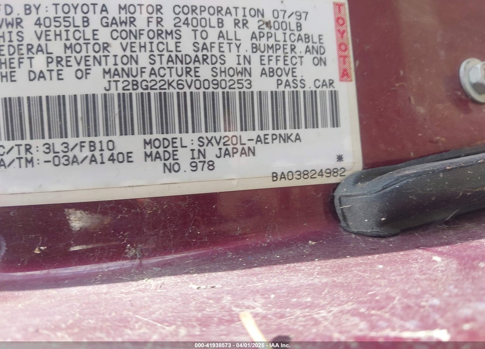 1997 TOYOTA CAMRY LE VIN: JT2BG22K6V0090253