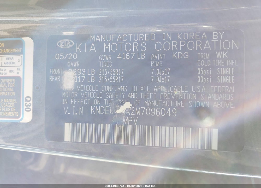 2021 KIA SELTOS VIN: KNDEUCAA2M7096049