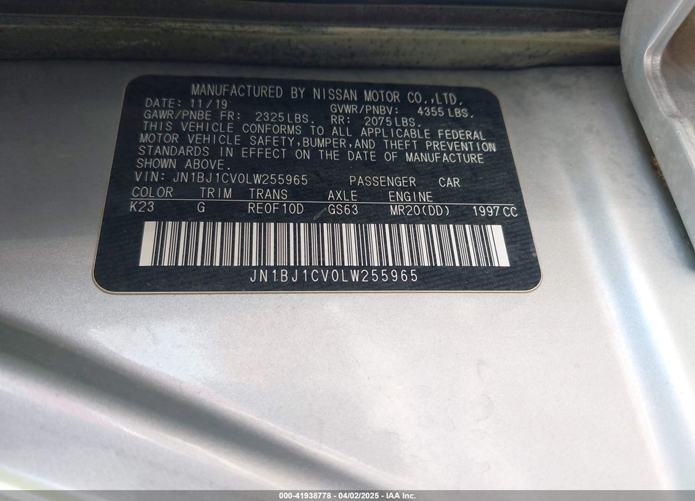 2020 NISSAN ROGUE SPORT S FWD XTRONIC CVT VIN: JN1BJ1CV0LW255965