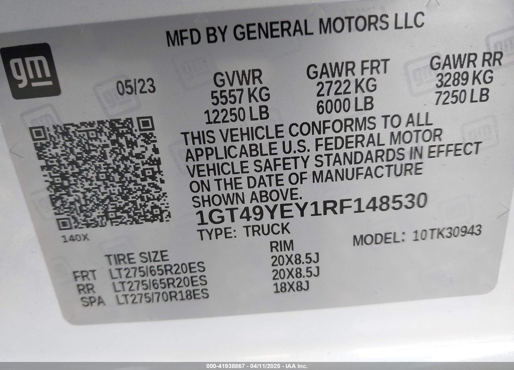 2024 GMC SIERRA 3500HD VIN: 1GT49YEY1RF148530