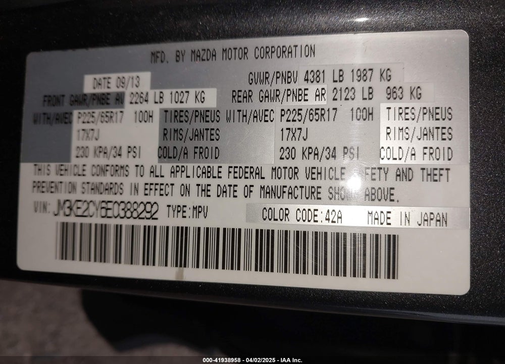 2014 MAZDA CX-5 VIN: JM3KE2CY6E0388292