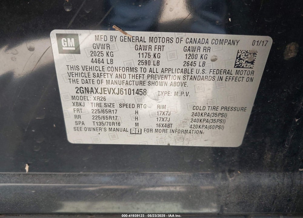 2018 CHEVROLET EQUINOX LT VIN: 2GNAXJEVXJ6101458
