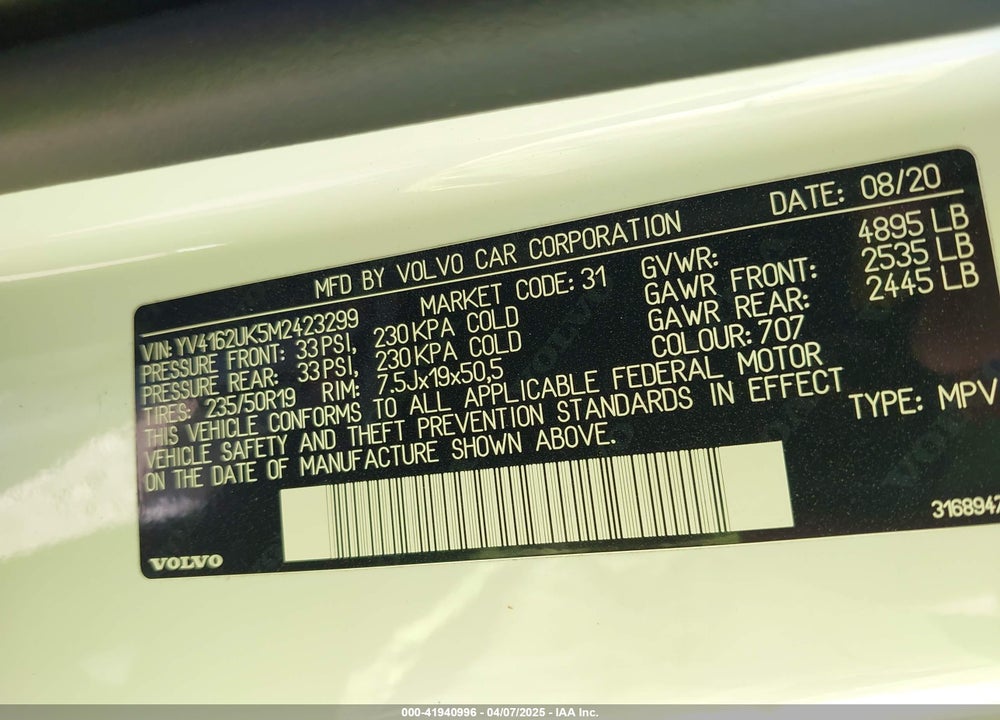 2021 VOLVO XC40 VIN: YV4162UK5M2423299