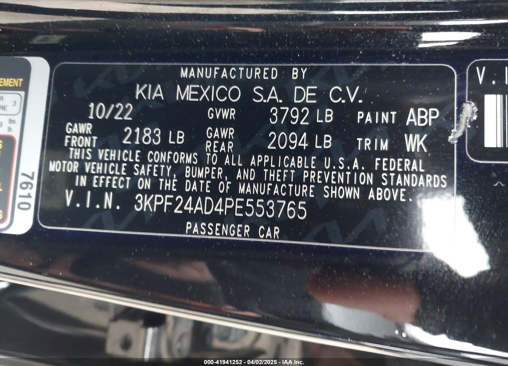 2023 KIA FORTE VIN: 3KPF24AD4PE553765