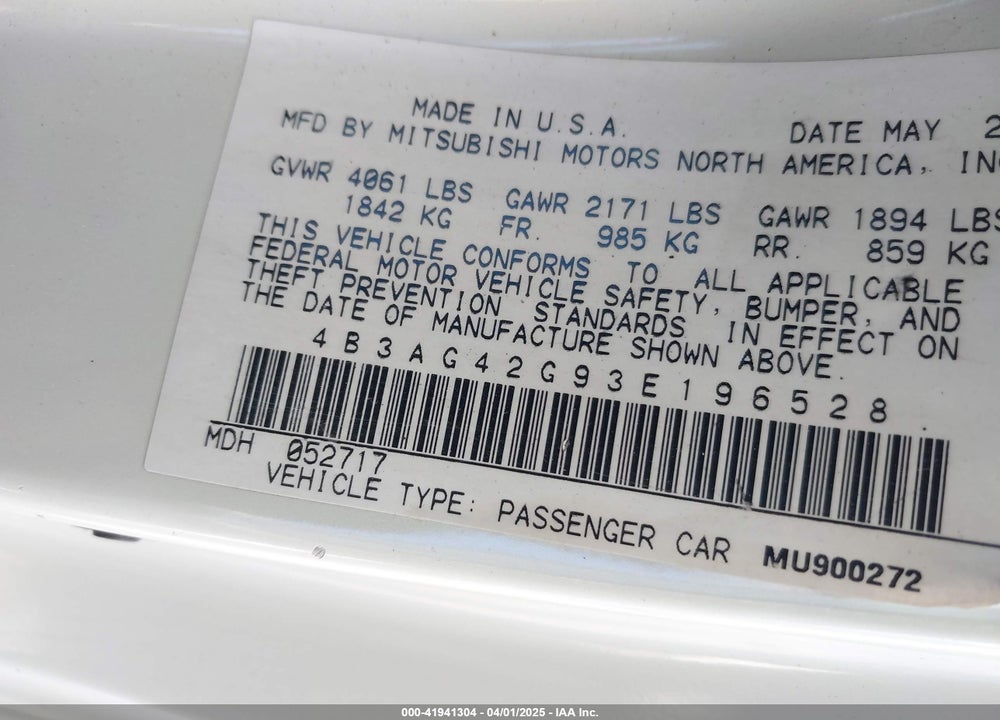 2003 DODGE STRATUS SE VIN: 4B3AG42G93E196528