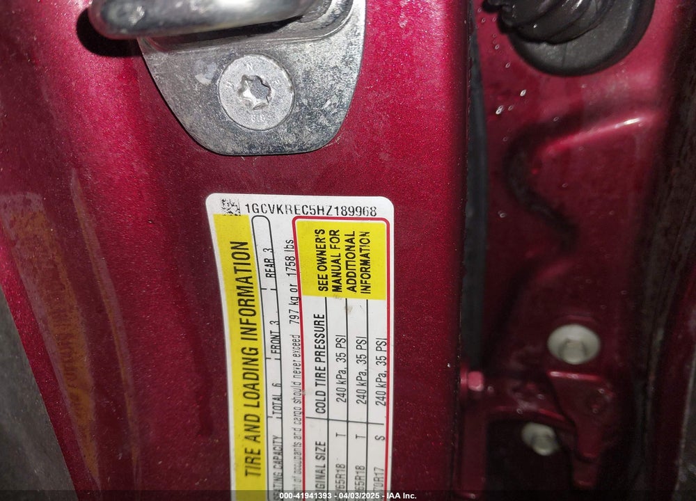 2017 CHEVROLET SILVERADO VIN: 1GCVKREC5HZ189968