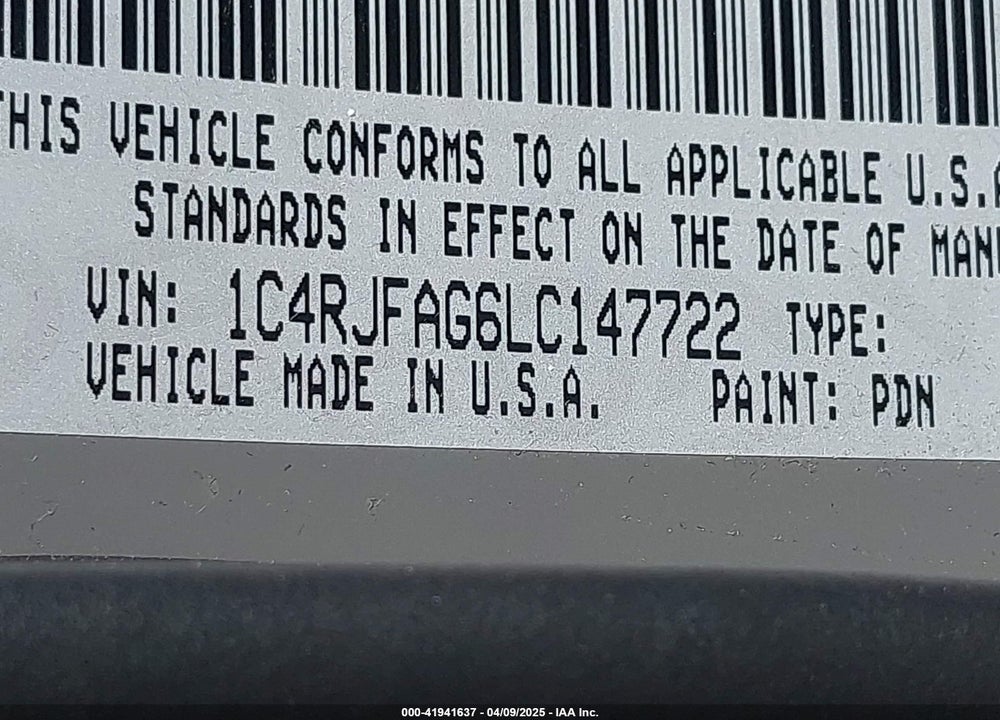 2020 JEEP GRAND CHEROKEE VIN: 1C4RJFAG6LC147722
