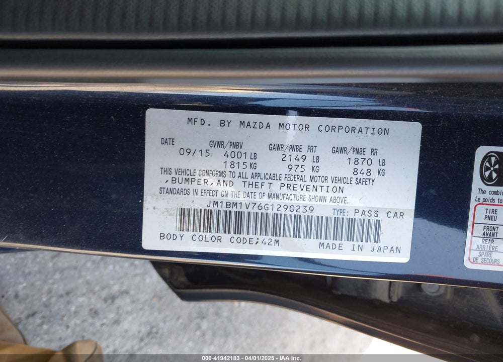 2016 MAZDA MAZDA3 VIN: JM1BM1V76G1290239