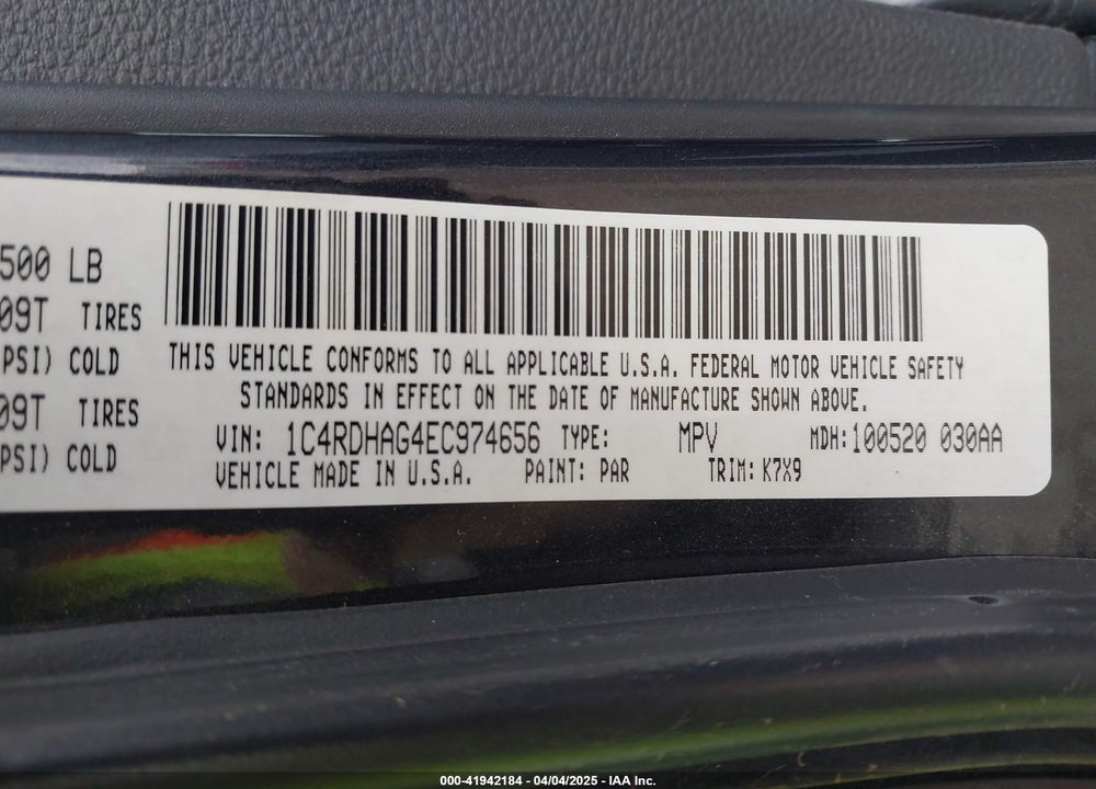 2014 DODGE DURANGO SXT VIN: 1C4RDHAG4EC974656