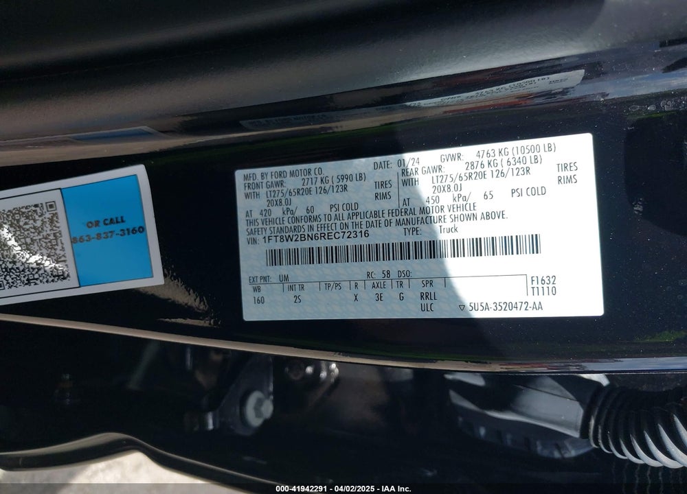 2024 FORD F-250 XLT VIN: 1FT8W2BN6REC72316