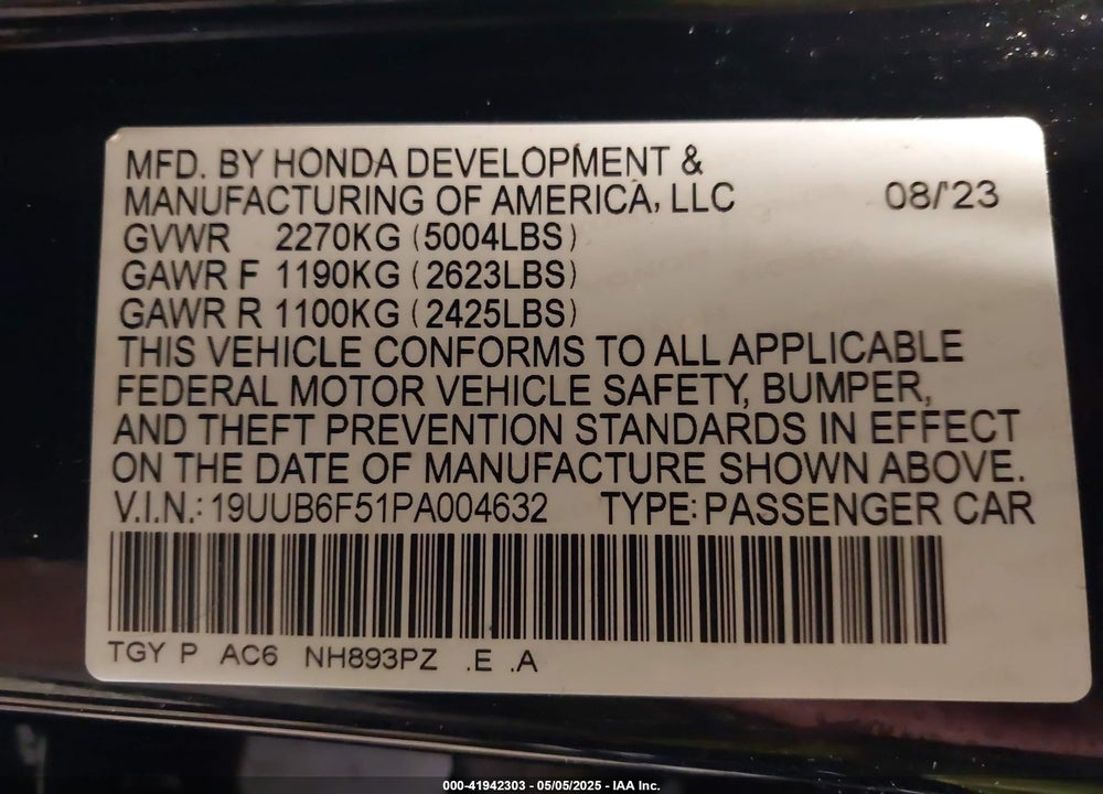 2023 ACURA TLX VIN: 19UUB6F51PA004632