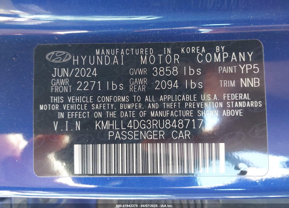 2024 HYUNDAI ELANTRA SE VIN: KMHLL4DG3RU848717