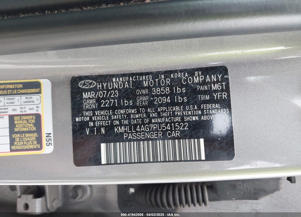 2023 HYUNDAI ELANTRA SE VIN: KMHLL4AG7PU541522