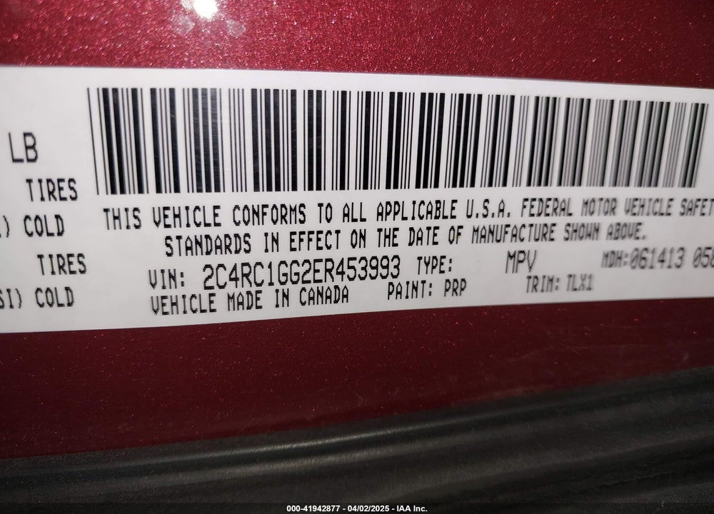 2014 CHRYSLER TOWN & COUNTRY VIN: 2C4RC1GG2ER453993