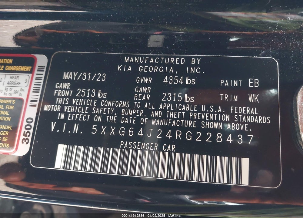 2024 KIA K5 VIN: 5XXG64J24RG228437