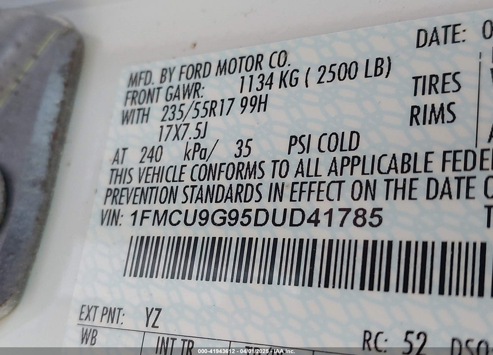 2013 FORD ESCAPE VIN: 1FMCU9G95DUD41785