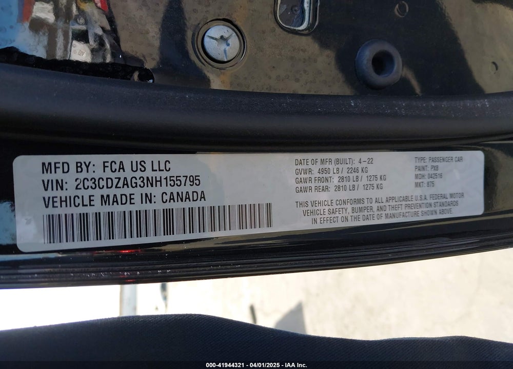 2022 DODGE CHALLENGER VIN: 2C3CDZAG3NH155795