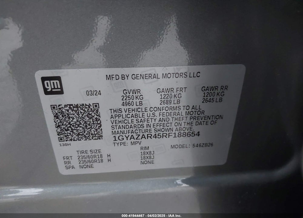 2024 CADILLAC XT4 FWD LUXURY VIN: 1GYAZAR45RF188654