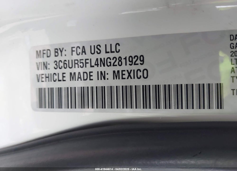 2022 RAM 2500 LAIE  4X4 6'4 BOX VIN: 3C6UR5FL4NG281929