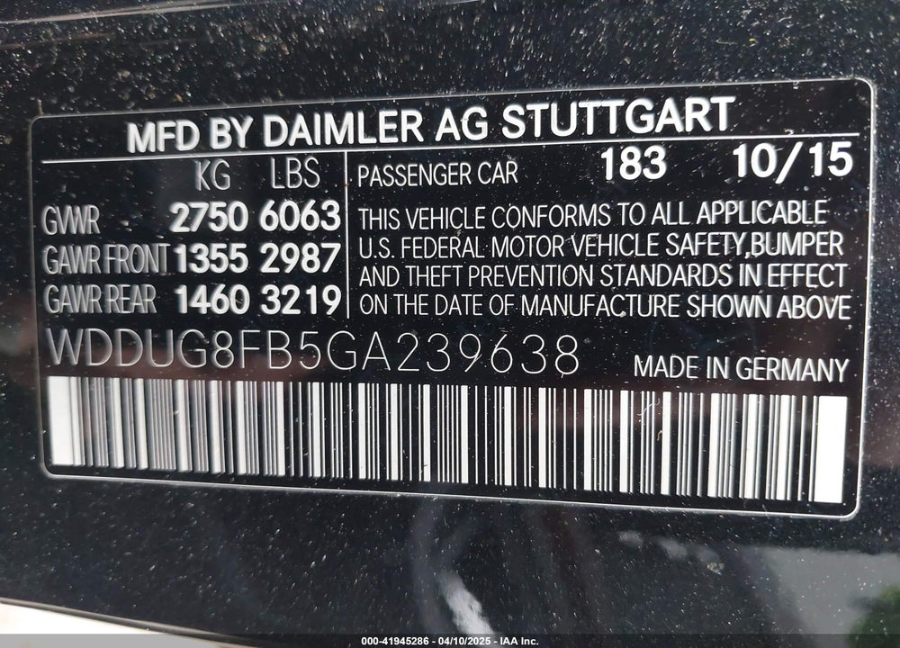 2016 MERCEDES-BENZ S 550 VIN: WDDUG8FB5GA239638