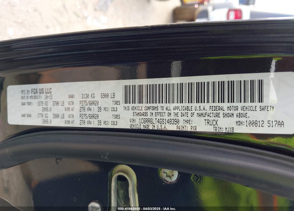 2016 RAM 1500 VIN: 1C6RR6LT4GS148390