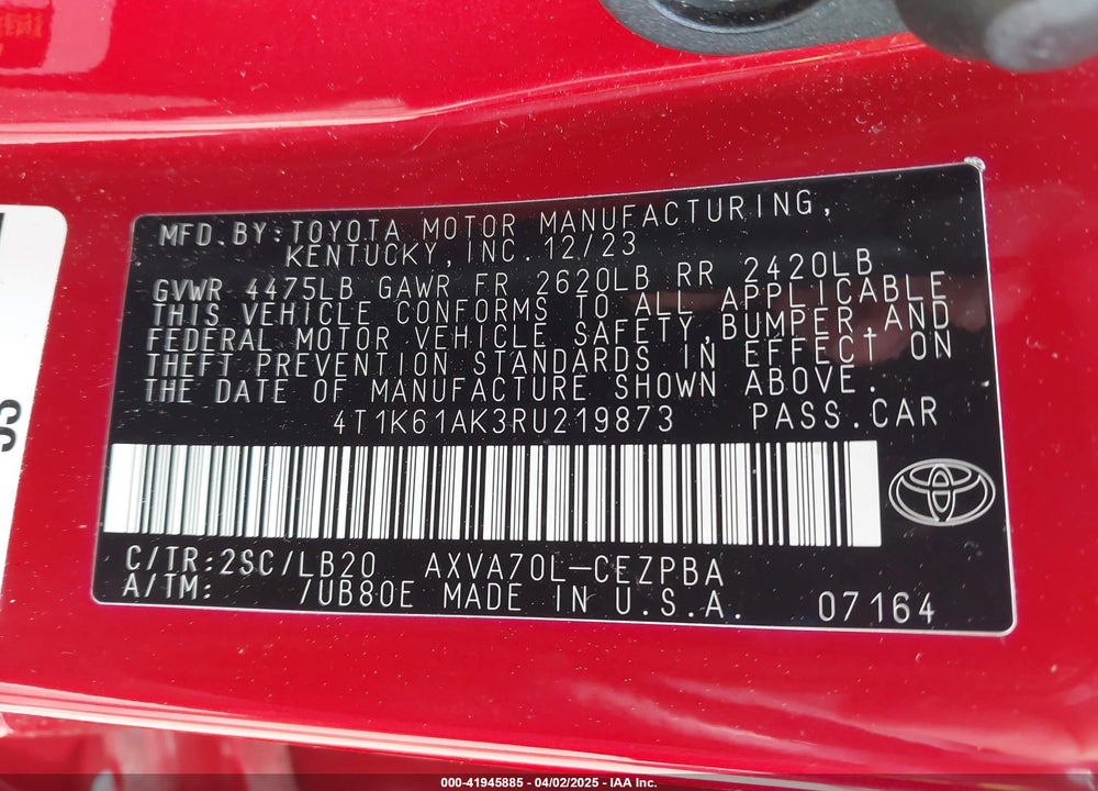 2024 TOYOTA CAMRY XSE VIN: 4T1K61AK3RU219873
