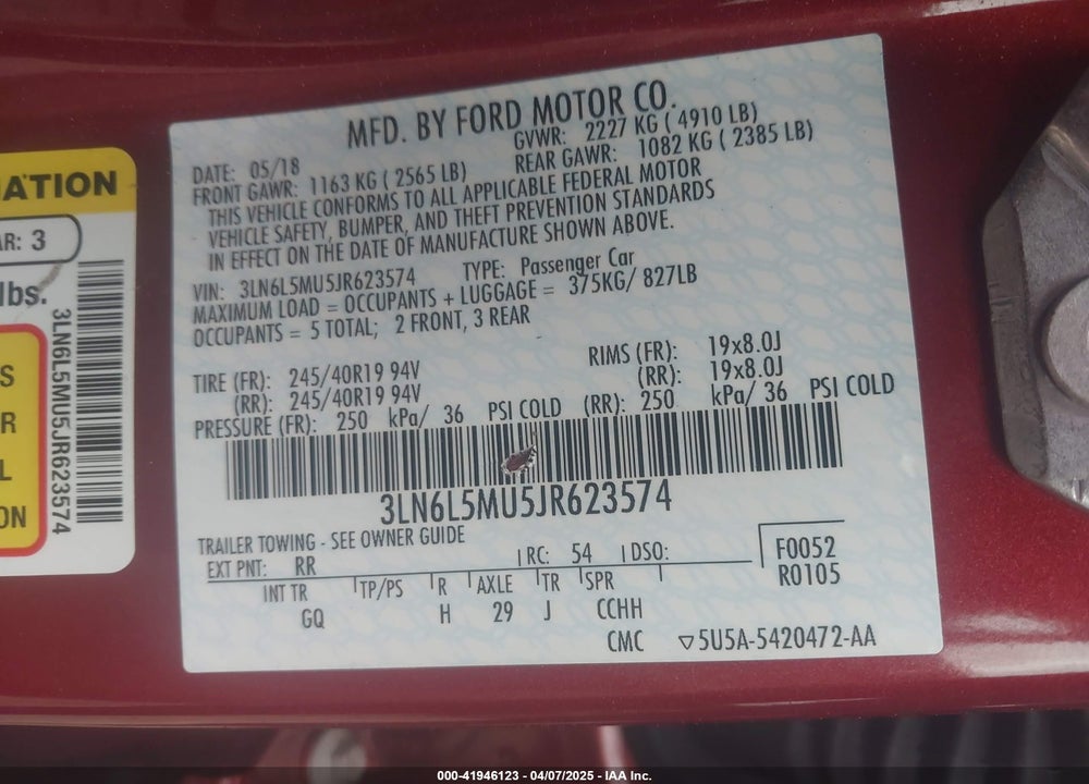 2018 LINCOLN MKZ HYBRID RESERVE VIN: 3LN6L5MU5JR623574