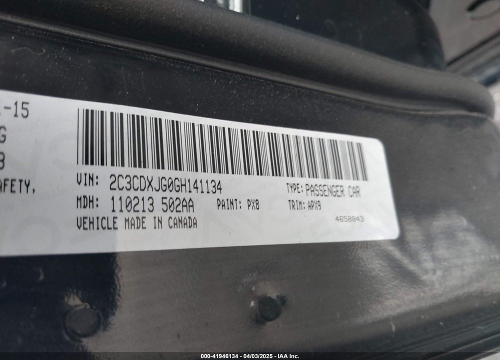 2016 DODGE CHARGER VIN: 2C3CDXJG0GH141134