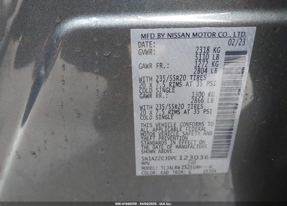 2023 NISSAN MURANO VIN: 5N1AZ2CJ0PC123036