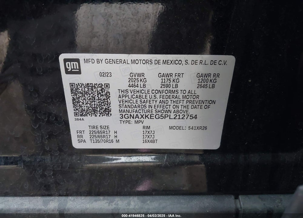2023 CHEVROLET EQUINOX VIN: 3GNAXKEG5PL212754