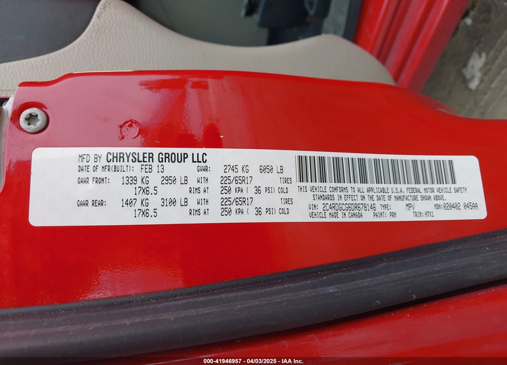 2013 DODGE GRAND CARAVAN SXT VIN: 2C4RDGCG6DR678146