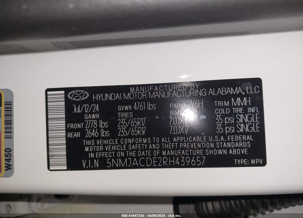 2024 HYUNDAI TUCSON VIN: 5NMJACDE2RH439657