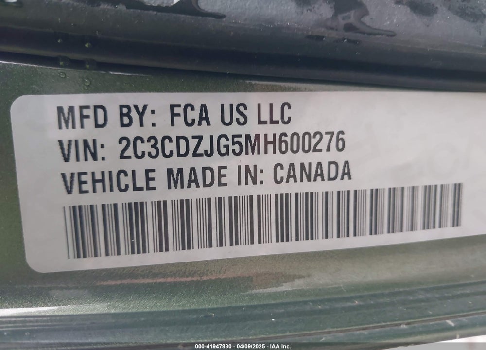 2021 DODGE CHALLENGER VIN: 2C3CDZJG5MH600276