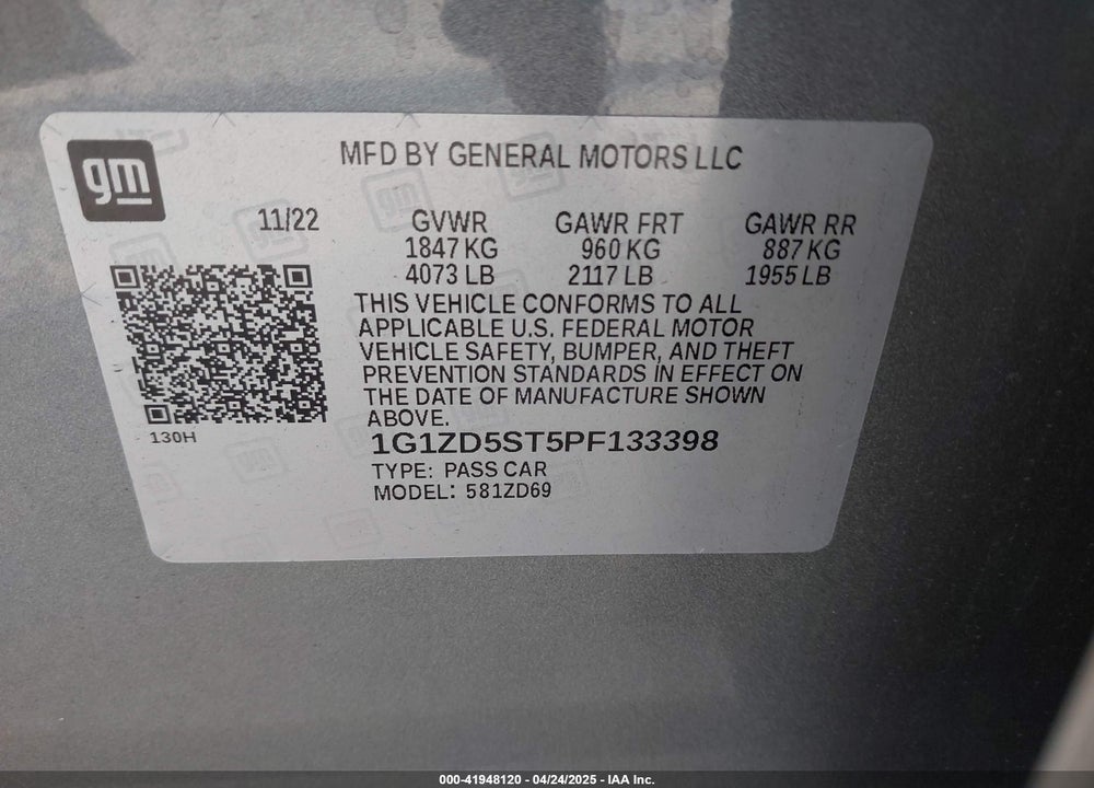 2023 CHEVROLET MALIBU VIN: 1G1ZD5ST5PF133398