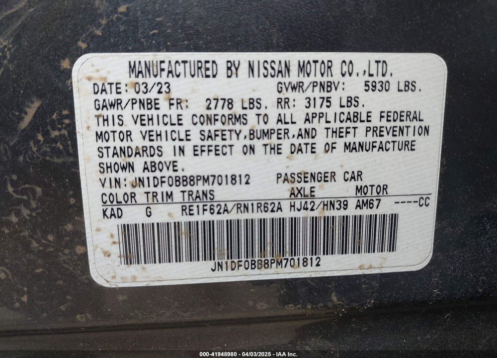2023 NISSAN ARIYA ENGAGE VIN: JN1DF0BB8PM701812