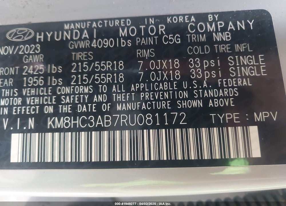 2024 HYUNDAI KONA VIN: KM8HC3AB7RU081172