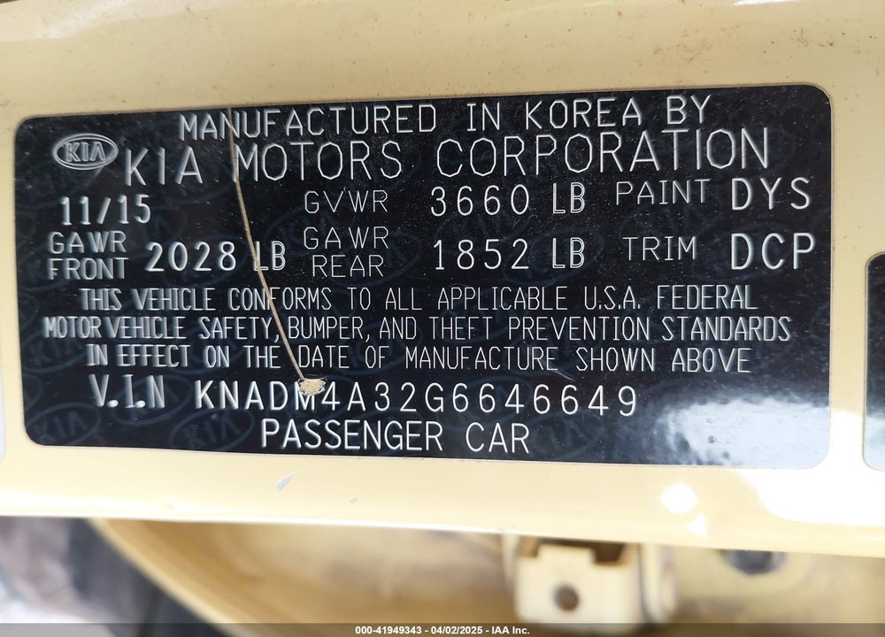 2016 KIA RIO LX VIN: KNADM4A32G6646649