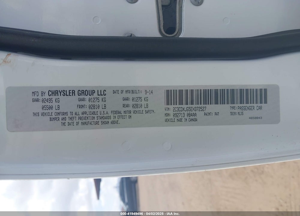 2014 DODGE CHARGER VIN: 2C3CDXJG5EH372527