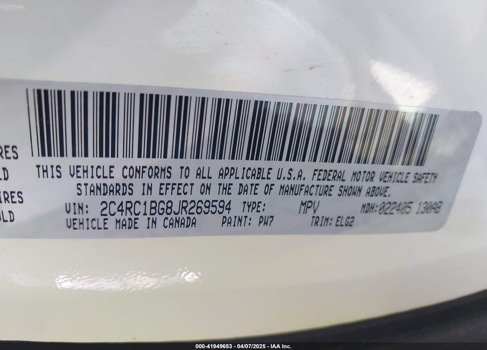 2018 CHRYSLER PACIFICA TOURING L VIN: 2C4RC1BG8JR269594