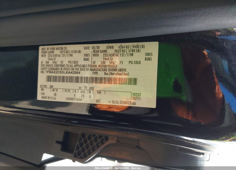 2020 FORD TRANSIT-350 PASSENGER VAN XLT VIN: 1FBAX2C83LKA42964