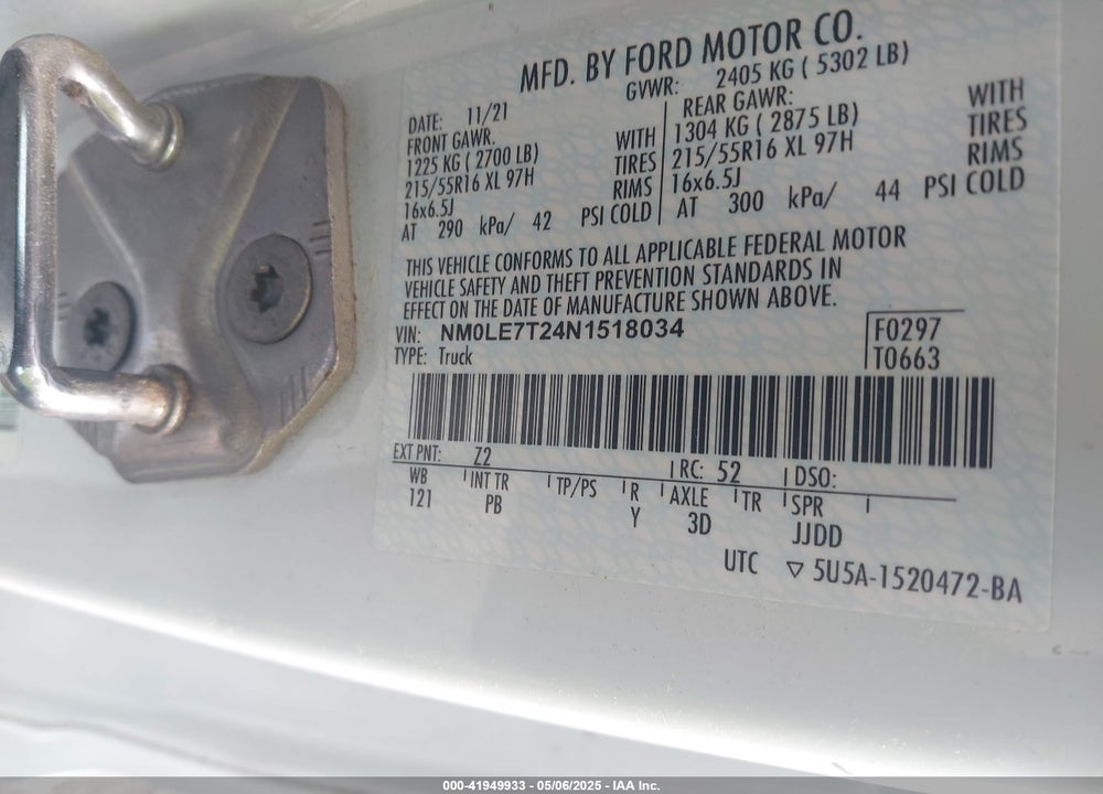 2022 FORD TRANSIT CONNECT XLT CARGO VAN VIN: NM0LE7T24N1518034