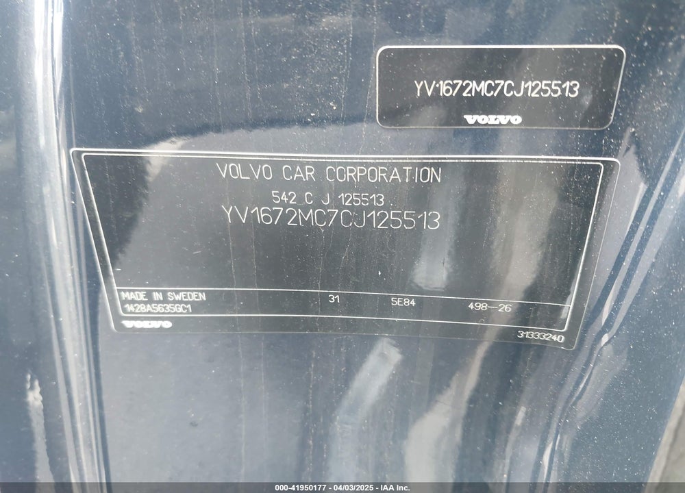 2012 VOLVO C70 T5 VIN: YV1672MC7CJ125513
