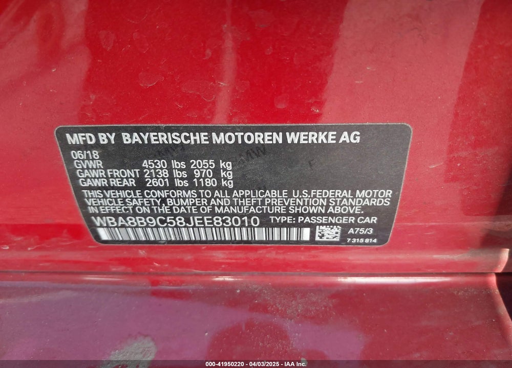 2018 BMW 330 VIN: WBA8B9C58JEE83010